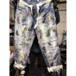 Lot29 Custom Distressed Jeans Deconstructed Painted Raw Edge Denim W38